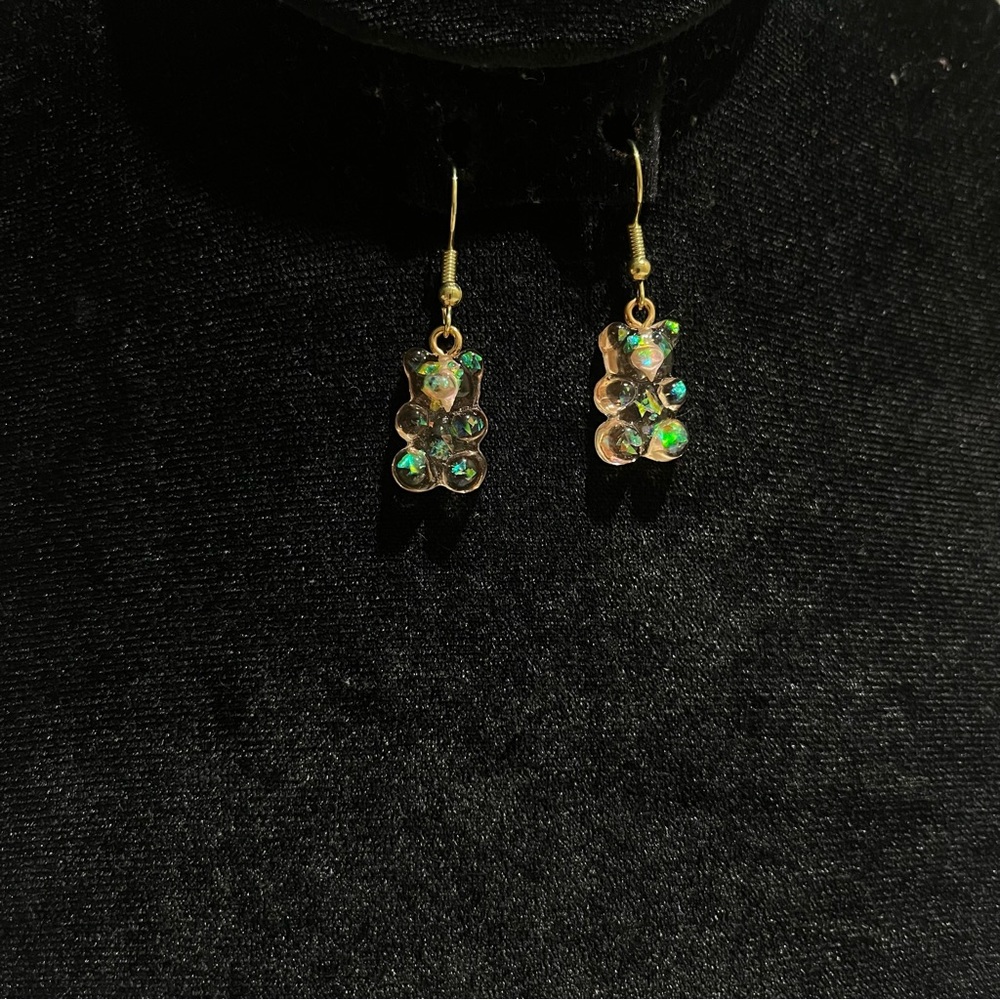 Light pink gummy bear earrings with glitter